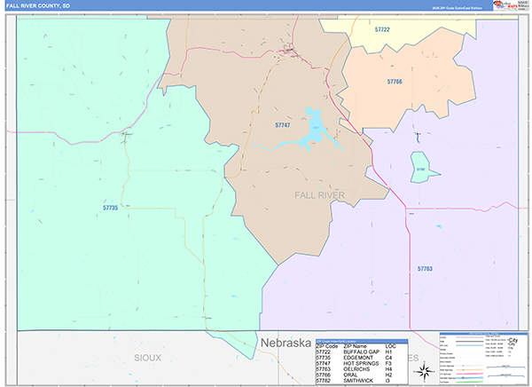 Fall River County, SD Zip Code Map